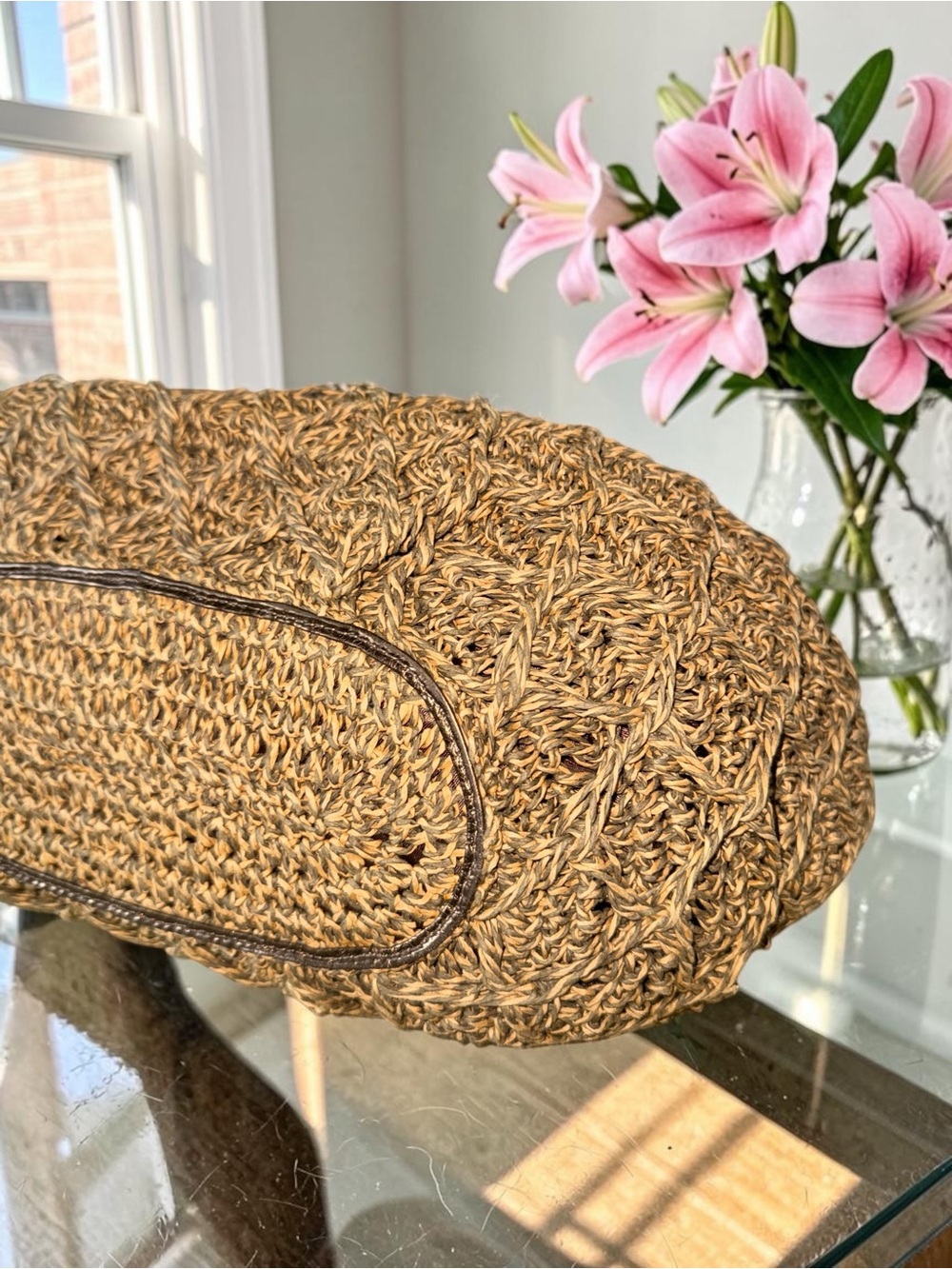 Brighton Raven Woven Raffia & Metallic Bronze Leather Hobo Bag EUC - Picture 7 of 14
